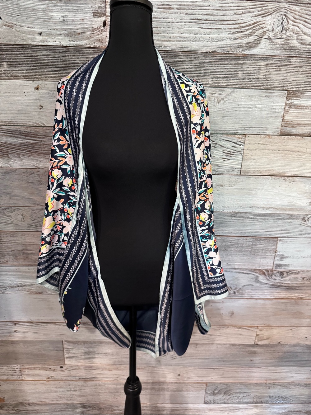 Navy Floral Open-Front Women's Shawl Cardigan